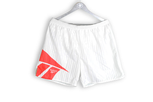Vintage Reebok Shorts Large / XLarge white red big logo polyester sport