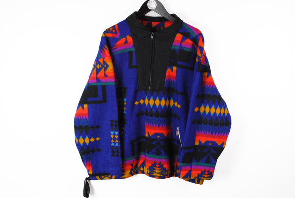 Vintage Fleece Half Zip Large multicolor 90s sport style retro wear ski sweater abstract pattern