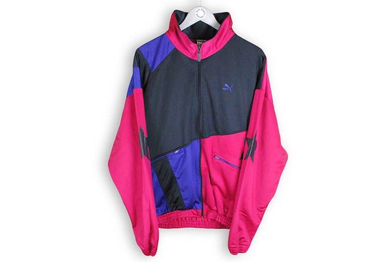 Vintage Puma Track Jacket Large / XLarge pink black star logo 90s sport coat