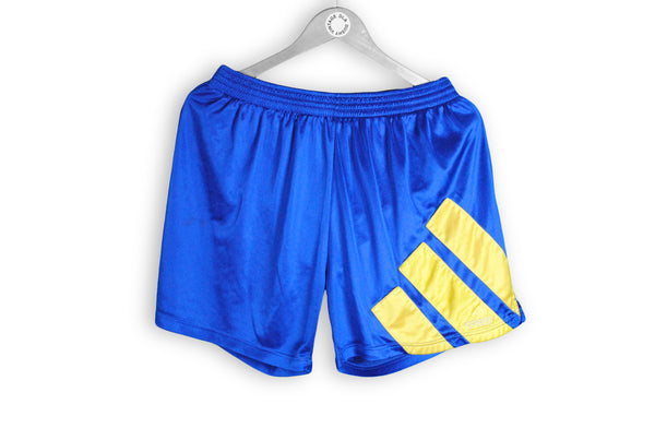 Vintage Adidas Equipment Shorts XLarge big logo blue yellow 80s rare