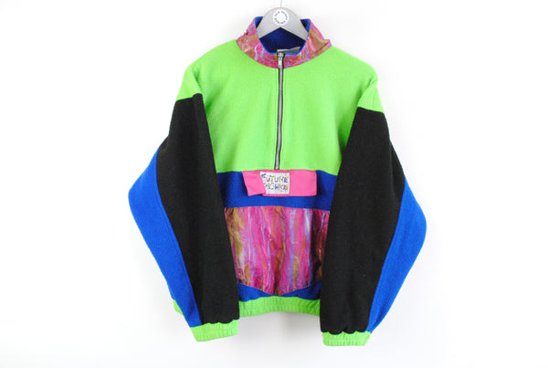 Vintage Half Zip Fleece Small green pink blue multicolor winter warm 90s sweater