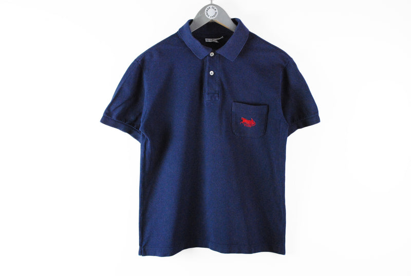 Vintage Celine Polo T-Shirt Small navy blue logo 80s classic Paris clothing made in France
