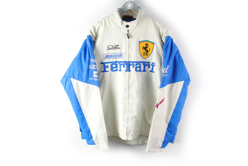 Vintage big logo FERRARI men's Jacket white blue retro style 90s bolid big logo authentic sport F1 Formula 1 Michael Schumacher jacket