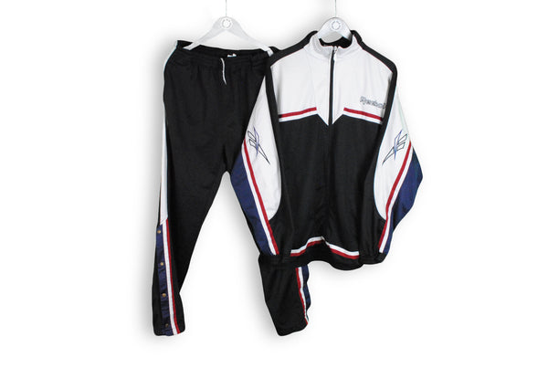 vintage reebok tracksuit snap button track pants and jacket white black big logo