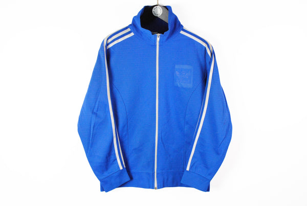 Vintage Adidas Track Jacket Small made in Hong Kong blue classic full zip cotton windbreaker