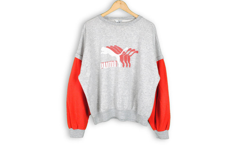 vintage puma sweatshirt gray red big logo large 1980s