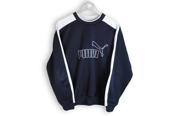 Vintage Puma Sweatshirt blue big logo 80s sport jumper
