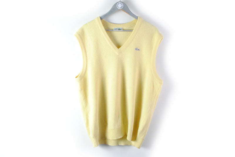 Vintage Lacoste Vest XLarge made in France yellow classic retro style 90s waistcoat