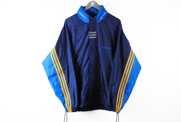 Vintage Adidas Jacket XLarge blue yellow 90s classic sport windbreaker