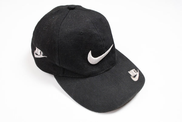 Vintage Nike Cap big swoosh logo black hat made in USA