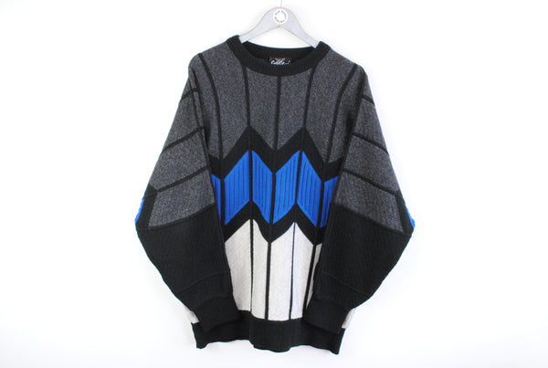 Vintage Carlo Colucci Sweater XLarge gray white black blue dark retro sweater