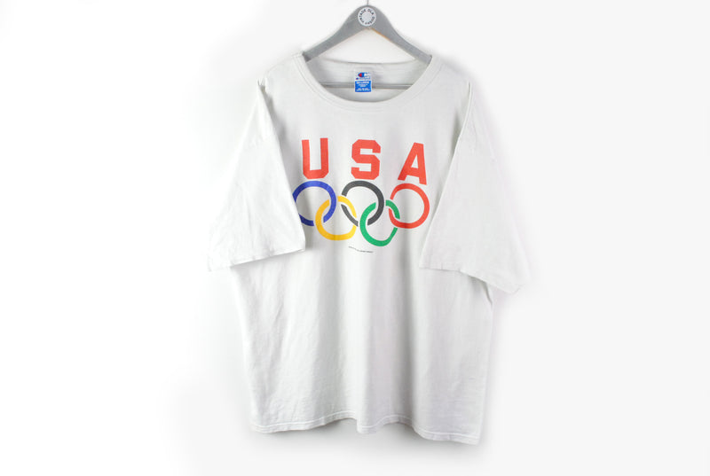 Vintage Champion USA Olympic Games T-Shirt XXLarge big logo white 90s USA team shirt