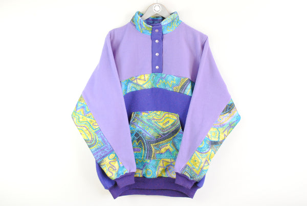 Vintage Fleece Sweater Large / XLarge purple multicolor abstract pattern sweater