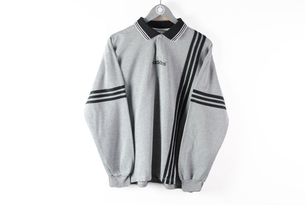 Vintage Adidas Equipment Sweatshirt Medium gray black classic rugby shirt 90s sport jumper