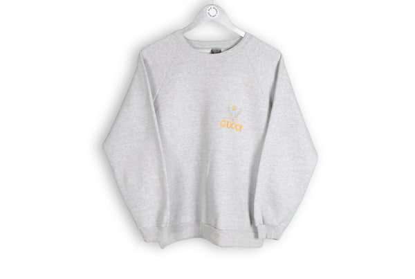 Vintage Gucci Embroidery Logo Bootleg Sweatshirt Small  gray logo gold sport jumper