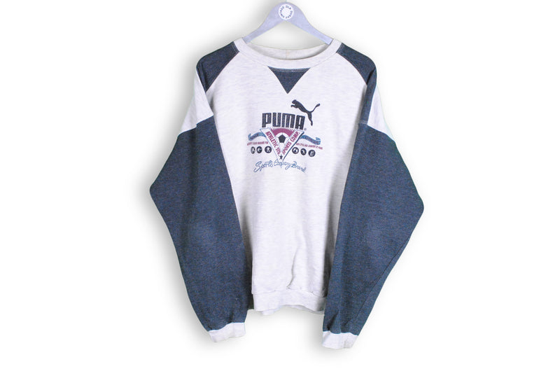 Vintage Puma Sweatshirt Large gray blue big logo