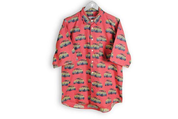 vintage tom tailor bright red car pattern hawaii shirt