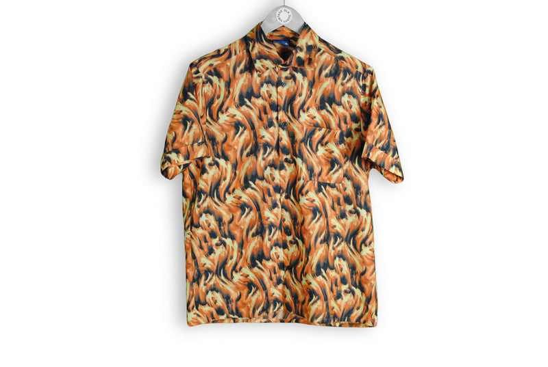 vintage flame fire pattern hawaii shirt