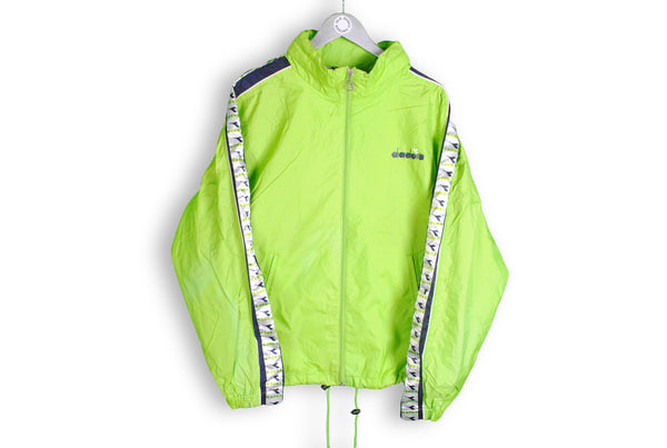 Vintage Diadora Windbreaker Jacket Medium green big logo sport light coat