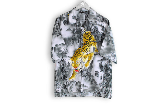 vintage hawaii shirt gray tiger japan pattern print shirt