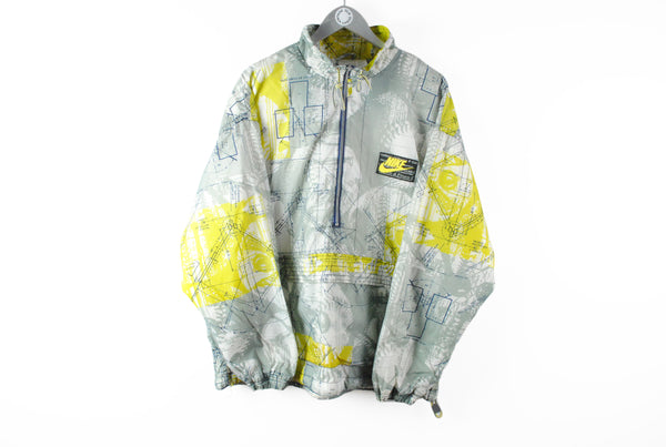 Vintage Nike Anorak Jacket XLarge gray yellow crazy pattern acid sport windbreaker 90s
