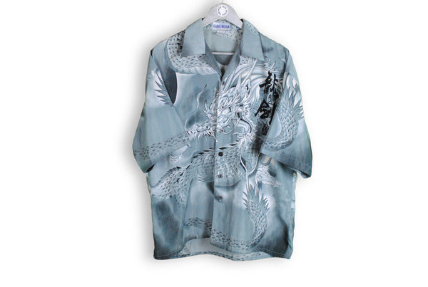 vintage dragon japan style gray big logo pattern hawaii shirt