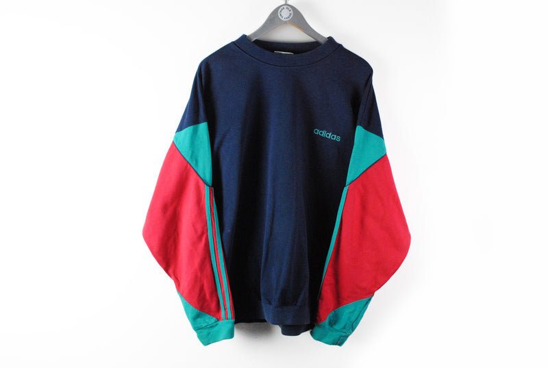 Vintage Adidas Sweatshirt XLarge blue red green multicolor 90s sport jumper