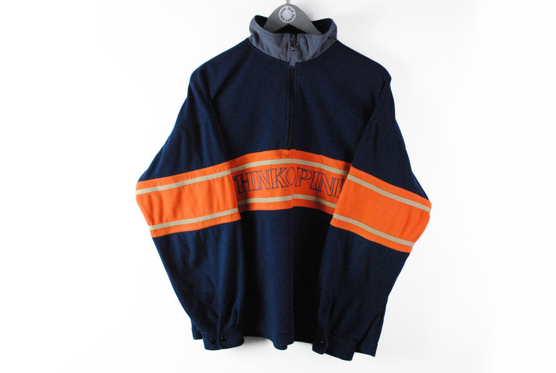 Vintage Think Pink Fleece Medium navy blue orange big logo retro 90s sweater