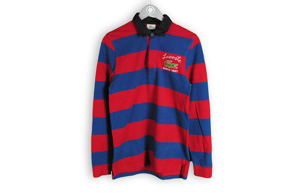 Vintage Lacoste Rugby Shirt sweatshirt long sleeve red blue striped