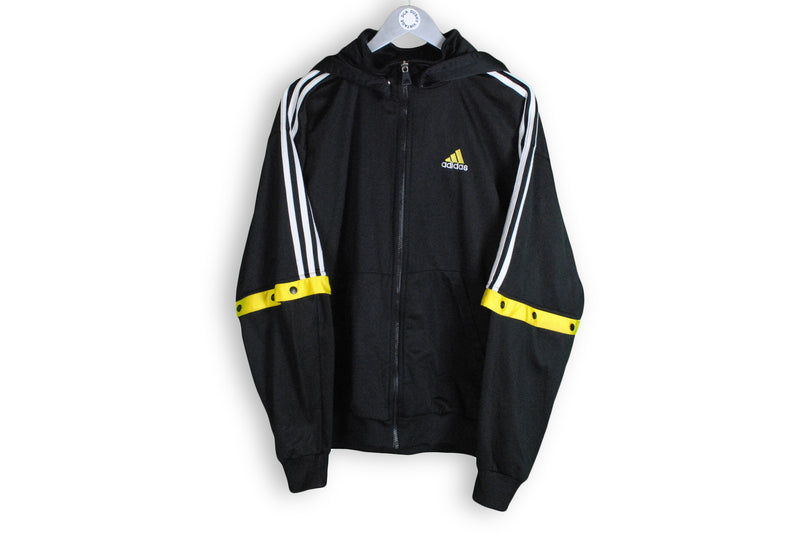 Vintage Adidas Track Jacket Large black yellow big logo hoodie hood coat