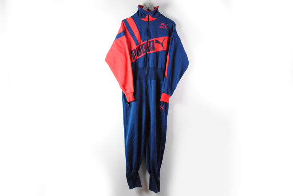 Vintage Puma Coverall Tracksuit Medium blue big logo red 90s 80s sport athletic suit