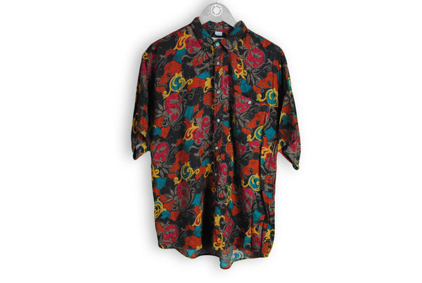 vintage multicolor red green floral pattern hawaii shirt viscosa