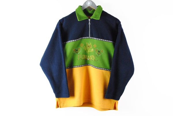 Vintage Fleece Half Zip Small Romantic big logo sweater green blue yellow multicolor 90s