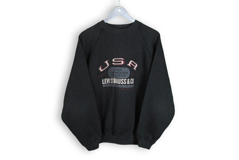 Vintage Levis Sweatshirt Large USA big logo levi strauss jumper black 90s