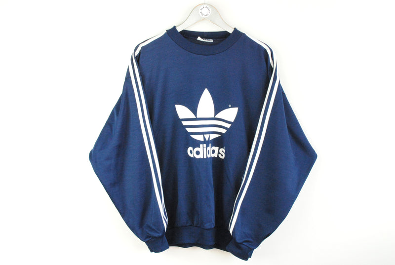 Vintage Adidas Sweatshirt Medium big logo navy blue retro 90s classic sport jumper