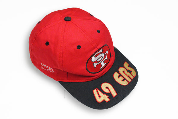 vintage san francisco 49ers red black big logo cap hat