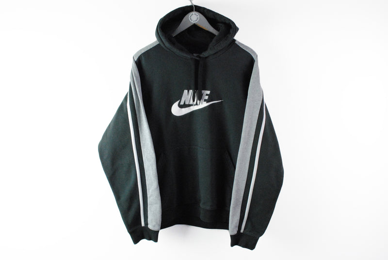 Vintage Nike Hoodie Large / XLarge black  gray big logo hooded sweatshirt 90s