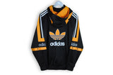 Vintage Adidas Track Jacket Large orange black big logo snap button sleeve and hood