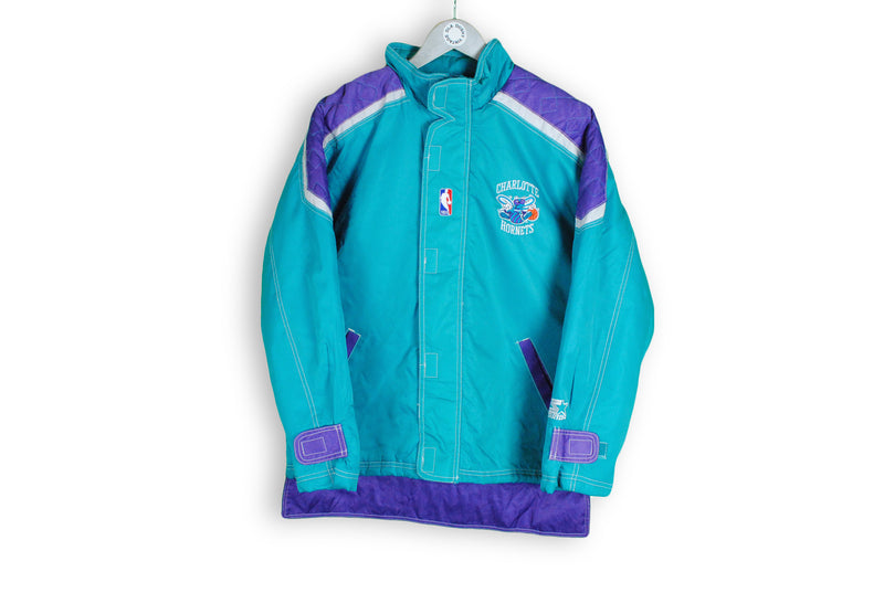 Vintage Charlotte Hornets Starter Jacket Small blue purple big logo retro 90s sport coat made in Korea