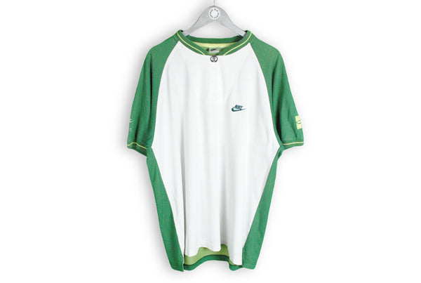 Vintage Nike Challenge Court Polo T-Shirt white green big logo Fit