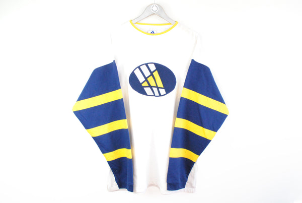 Vintage Adidas Sweatshirt XLarge white blue big logo retro 90s sport jumper