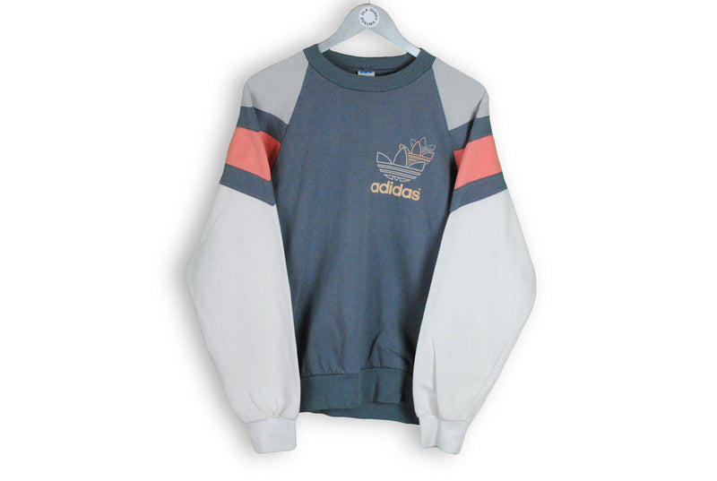 Vintage Adidas Sweatshirt Medium gray big logo rare 90s jumper
