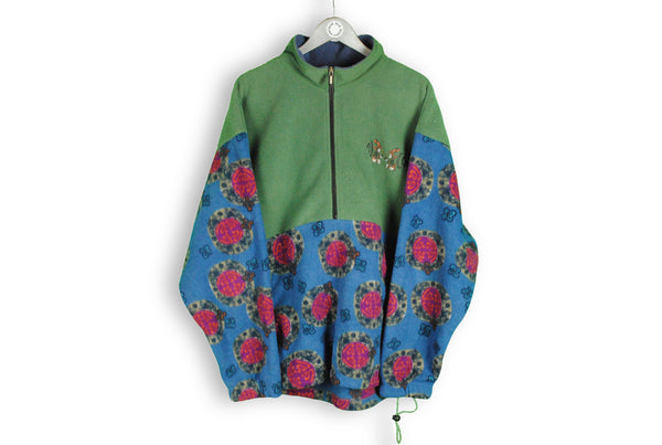 vintage adidas abstract pattern fleece sweater half zip green blue multicolor