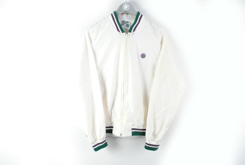 Vintage Wimbledon Jacket Medium / Large white small logo green purple retro 80s tennis bomber