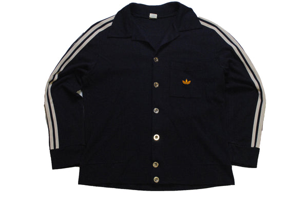 vintage Adidas 1970s cardigan sweatshirt track jacket navy blue cotton made in West Germany