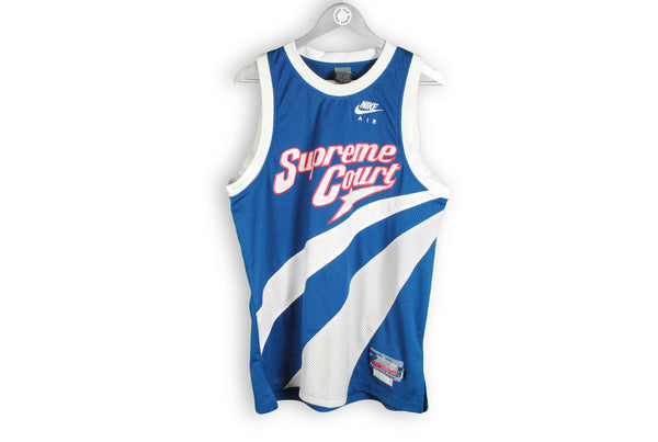 Vintage Nike Supreme Court Sleeveless T-Shirt Medium white blue big logo Air Basketball Jersey
