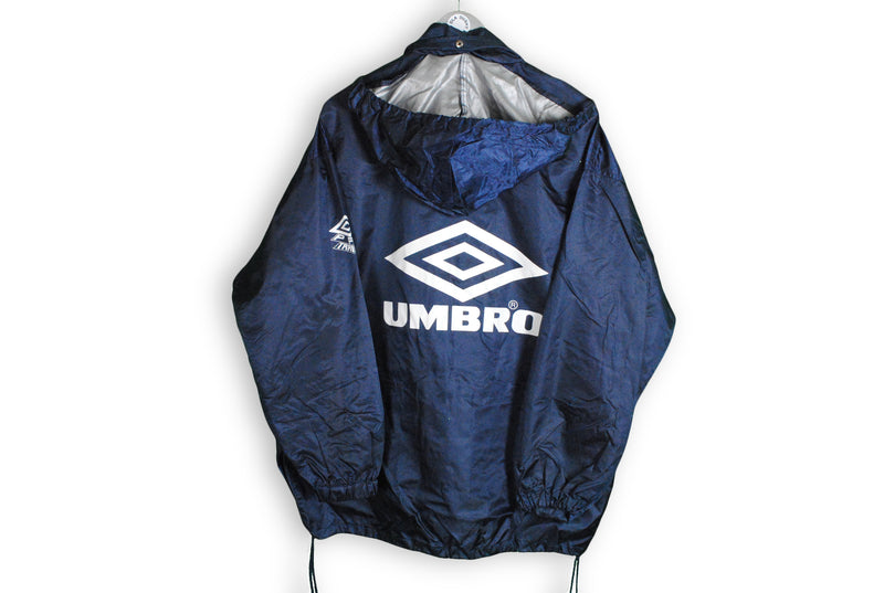 Vintage Umbro Jacket Large / XLarge big logo blue white hood sport coat
