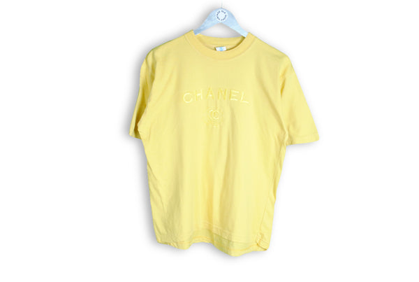 Vintage Chanel Embroidery Logo Bootleg T-Shirt Medium big logo yellow