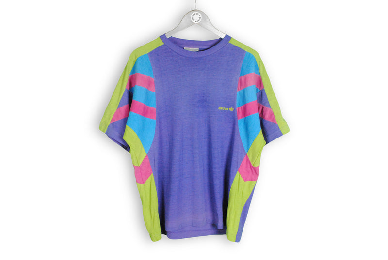 Vintage Adidas T-Shirt purple multicolor green tee 1980s cotton