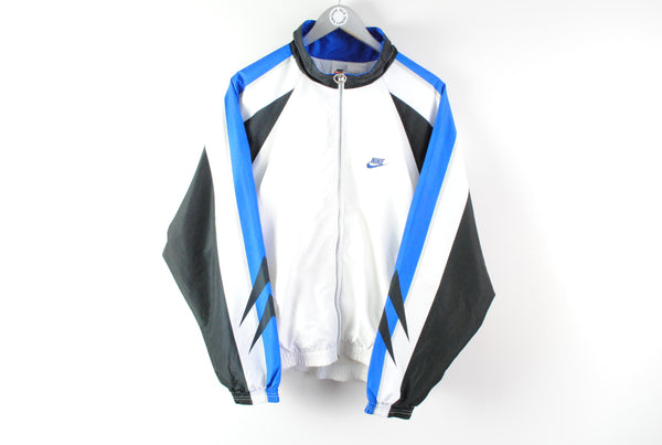 Vintage Nike International Track Jacket Large white black blue 90s big logo